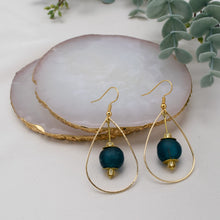 Load image into Gallery viewer, Recycled Glass Teardrop earring - Teal (Silver or Gold)