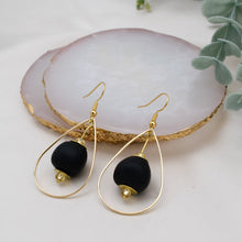 Load image into Gallery viewer, Recycled Glass Teardrop earring - Black (Silver or Gold)