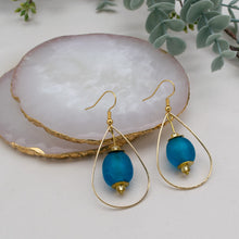 Load image into Gallery viewer, Recycled Glass Teardrop earring - Azure Blue