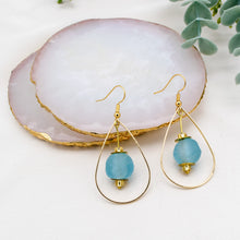 Load image into Gallery viewer, Recycled Glass Teardrop earring - Cyan Blue