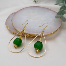 Load image into Gallery viewer, Recycled Glass Teardrop earring - Fern Green (Silver or Gold)