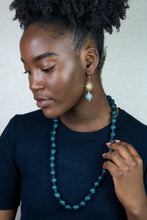 Load image into Gallery viewer, Recycled Glass Long single strand necklace - Sky Blue Swirl