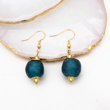 Load image into Gallery viewer, Recycled Glass Swing earring - Teal (Silver or Gold)