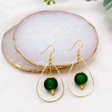 Load image into Gallery viewer, Recycled Glass Teardrop earring - Forest Green (Silver or Gold)