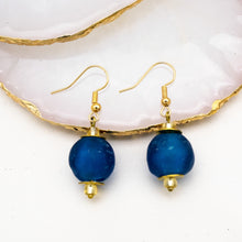 Load image into Gallery viewer, Recycled Glass Swing earring - Cobalt (Silver or Gold)