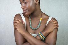 Load image into Gallery viewer, Recycled Glass Hand painted adjustable necklace - Green & Yellow