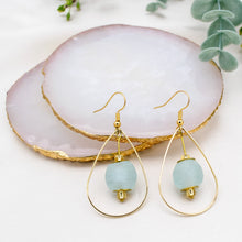 Load image into Gallery viewer, Recycled Glass Teardrop earring - Ice Blue (Silver or Gold)