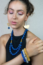 Load image into Gallery viewer, Recycled Glass Triple stack bracelets - Blue, White & Yellow