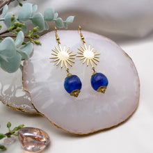 Load image into Gallery viewer, Recycled Glass Radiant earring - Cobalt Swirl