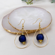 Load image into Gallery viewer, Recycled Glass Teardrop earring - Navy (Silver or Gold)