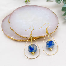 Load image into Gallery viewer, Recycled Glass Teardrop earring - Sky Blue Swirl (Silver or Gold)