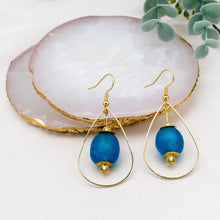 Load image into Gallery viewer, Recycled Glass Teardrop earring - Azure Blue (Silver or Gold)