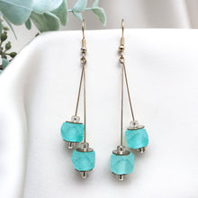 Load image into Gallery viewer, Recycled Glass Double drop earring - Turquoise