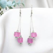 Load image into Gallery viewer, Recycled Glass Double drop earring - Pink Tourmaline