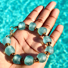 Load image into Gallery viewer, Cyan Blue Recycled Glasss Bracelet