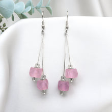 Load image into Gallery viewer, Recycled Glass Double drop earring - Soft Ruby