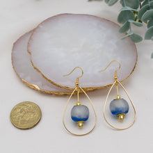 Load image into Gallery viewer, Recycled Glass Teardrop earring - Sky Blue (Silver or Gold)