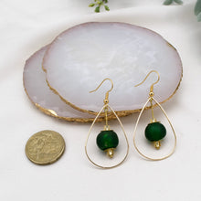 Load image into Gallery viewer, Recycled Glass Teardrop earring - Forest Green (Silver or Gold)