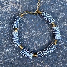 Load image into Gallery viewer, Recycled Glass Black & White Hand Painted Bracelet