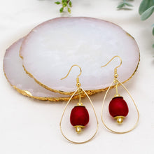 Load image into Gallery viewer, Recycled Glass Teardrop earring - Red (Silver or Gold)