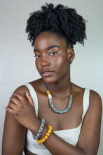 Load image into Gallery viewer, Recycled Glass Hand painted adjustable necklace - Blue & Yellow