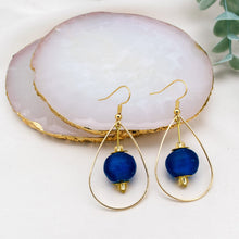 Load image into Gallery viewer, Recycled Glass Teardrop earring - Cobalt (Silver or Gold)