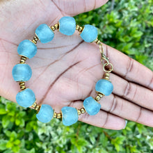 Load image into Gallery viewer, Cyan Blue Recycled Glasss Bracelet