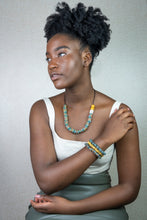 Load image into Gallery viewer, Recycled Glass Hand painted adjustable necklace - Green & Yellow