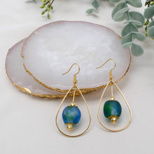 Load image into Gallery viewer, Recycled Glass Teardrop earring - Ocean (Silver or Gold)