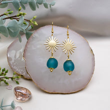 Load image into Gallery viewer, Recycled Glass Radiant earring - Azure Blue