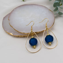 Load image into Gallery viewer, Recycled Glass Teardrop earring - Cobalt