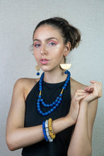 Load image into Gallery viewer, Recycled Glass Triple stack bracelets - Blue, White & Yellow