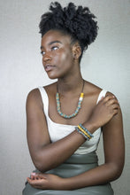 Load image into Gallery viewer, Recycled Glass Hand painted triple stack bracelets - Green & Yellow