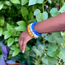 Load image into Gallery viewer, Recycled Glass Triple stack bracelets - Blue, White & Yellow