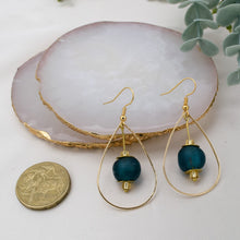 Load image into Gallery viewer, Recycled Glass Teardrop earring - Teal (Silver or Gold)