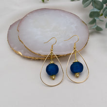 Load image into Gallery viewer, Recycled Glass Teardrop earring - Cobalt (Silver or Gold)