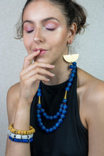 Load image into Gallery viewer, Recycled Glass Triple stack bracelets - Blue, White & Yellow