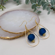 Load image into Gallery viewer, Recycled Glass Teardrop earring - Cobalt (Silver or Gold)