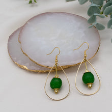 Load image into Gallery viewer, Recycled Glass Teardrop earring - Fern Green (Silver or Gold)