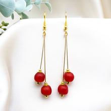 Load image into Gallery viewer, Recycled Glass Double drop earring - Red ruby