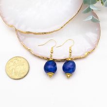 Load image into Gallery viewer, Recycled Glass Swing earring - Cobalt Swirl (Silver or Gold)