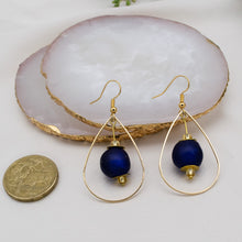 Load image into Gallery viewer, Recycled Glass Teardrop earring - Navy (Silver or Gold)