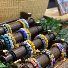 Load image into Gallery viewer, Recycled Glass Hand painted triple stack bracelets - Green & Yellow