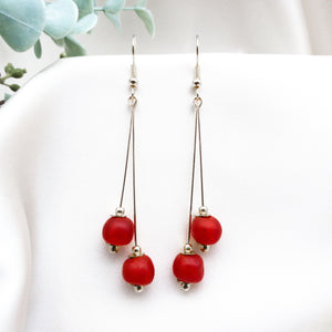 Recycled Glass Double drop earring - Red ruby