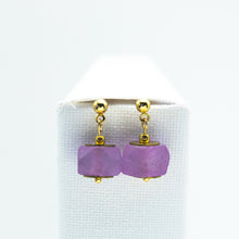 Load image into Gallery viewer, Recycled Glass Amethyst Zodiac Birthstone Earrings (February) (Silver or Gold)