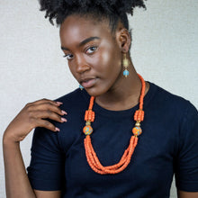 Load image into Gallery viewer, Recycled Glass 'Knot Your Average' necklace - Orange