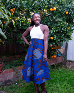 African Wax Print Midi Skirt (Royal Blue)