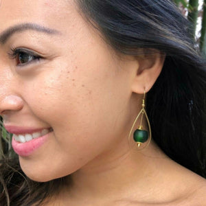 Recycled Glass Teardrop earring - Forest Green