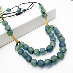 Recycled Glass 'Rise and Shine' Adjustable Necklace - Ocean