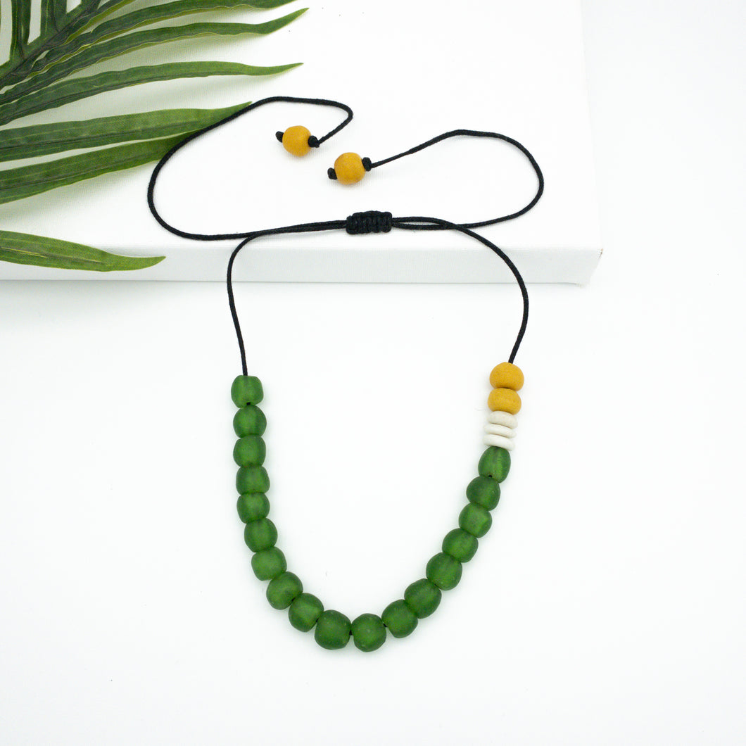 Recycled Glass Single Strand Adjustable Necklace - Fern Green